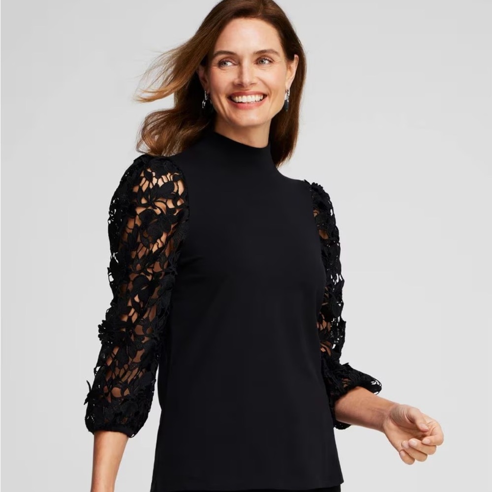 Chico Elegant Black Lace Sleeve Top - Picture 2 of 6